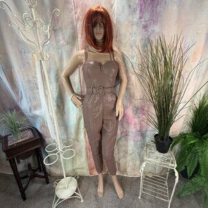 NEW  📌Haute Monde Faux Leather Bustier Skinny Pinkish Tan Catsuit -  Jumpsuit